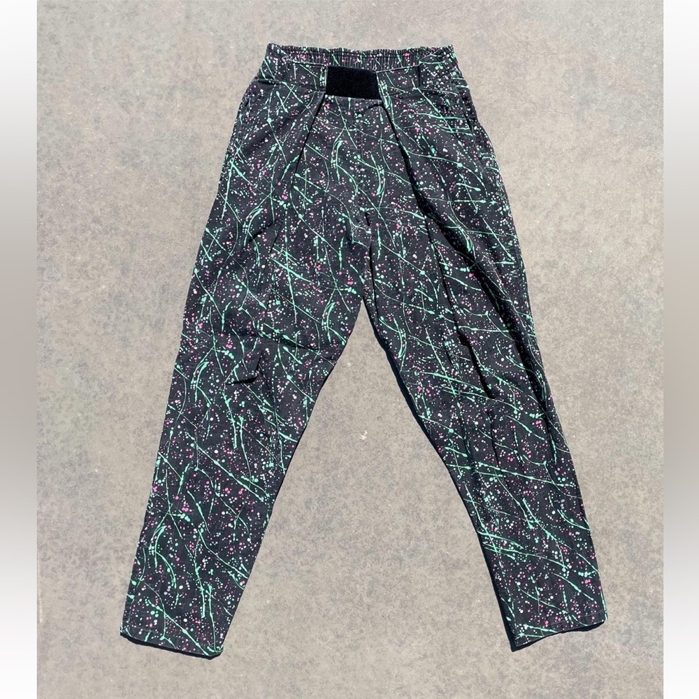 Vtg 80s Black Neon Paint Splatter Muscle Pants - Baggy Bodybuilding Gym Workout